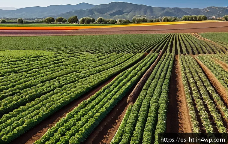 토양 건강 회복을 위한 에코 시스템 설계 - A vibrant agricultural landscape in a semi-arid Spanish countryside featuring diverse crop rotation ...