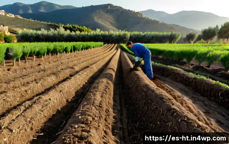 Home 15 토양 회복을 위한 재생 농업 원칙 - Photorealistic regenerative agriculture field in rural Spain, wide eye-level composition showing div...